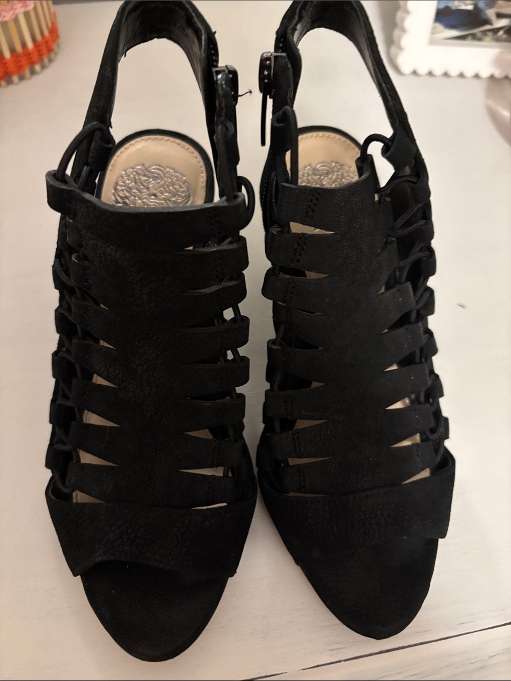 Vince Camuto Black Strappy Cage Heels